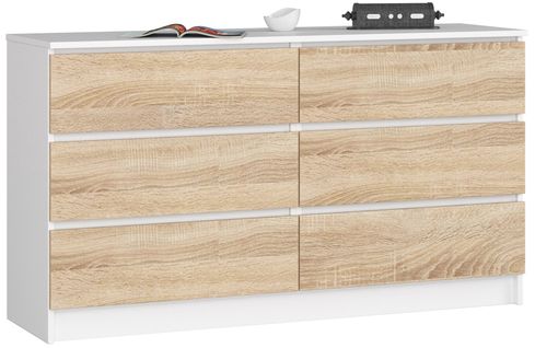 Akord Commode 6 Tiroirs Blanc/chêne Sonoma 138x40x77