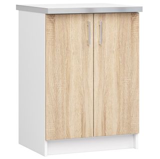 Meuble De Cuisine Bas S60 Lima Modulable Blanc 60 Cm 2 Portes Façade Chêne Sonoma 2 Étagères