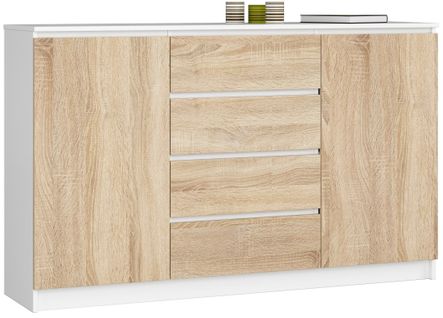 Akord Buffet 2 Portes 4 Tiroirs Blanc/chêne Sonoma 160x40x99