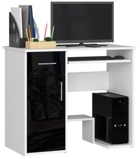 Akord Bureau Pin 1 Tiroir 1 Placard Gauche Blanc/noir Brillant 90x50x74