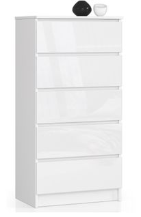 Akord Dressoir 5 Tiroirs Blanc/blanc Brillant 60x40x121