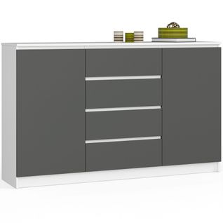 Akord Buffet 2 Portes 4 Tiroirs Blanc/gris Graphite 160x40x99