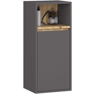 Armoire Salle De Bains Vami Suspendu Gris Graphite, Chêne Artisan 1 Porte 3 Étagères 35x30x80 Cm