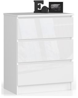Commode K60 Blanche 60 Cm 3 Tiroirs Façade Blanche Brillante 60x40x77 Cm
