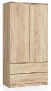Armoire Akord S90 Chêne Sonoma 90 Cm 2 Portes 2 Tiroirs Façade Chêne Sonoma 4 Étagères 90x51x180 Cm