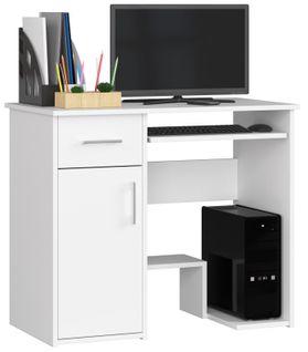 Bureau D'ordinateur Jay Blanc 90 Cm 1 Porte 1 Tiroir Façade Blanche 3 Étagères 90x50x74 Cm