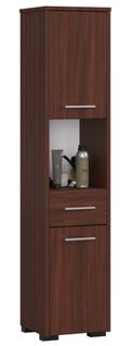 Colonne Salle De Bains Fin Wengé 30 Cm 2 Portes 1 Tiroir Façade Wengé 5 Étagères 30x30x140 Cm