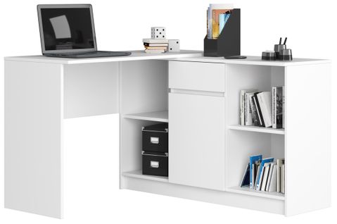 Ensemble D' Angle, Bureau B17 Avec Commode Blanc 120 Cm 1 Porte 1 Tiroir Façade Blanche