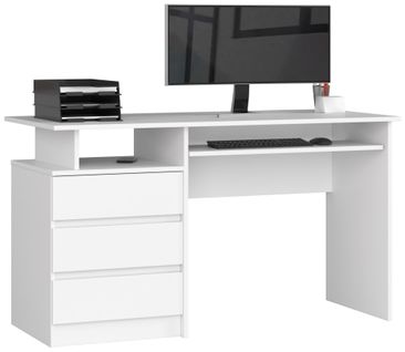 Bureau D'ordinateur Akord Clp Blanc 135 Cm 3 Tiroirs Façade Blanche 2 Étagères 135x60x77 Cm