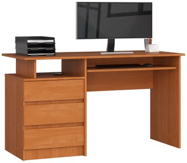 Bureau D'ordinateur Clp Aulne 135 Cm 3 Tiroirs Façade Aulne 2 Étagères 135x60x77 Cm