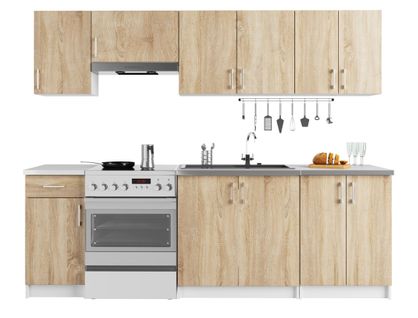 Ensemble De Cuisine Lima Blanc 240 Cm 11 Portes 1 Tiroir Façade Chêne Sonoma 240x44,5x203 Cm