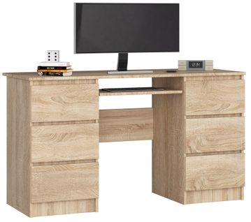 Bureau D'ordinateur A11 Chêne Sonoma 135 Cm 6 Tiroirs Façade Chêne Sonoma 135x50x77 Cm