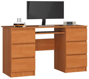 Bureau D'ordinateur A11 Aulne 135 Cm 6 Tiroirs Façade Aulne 135x50x77 Cm