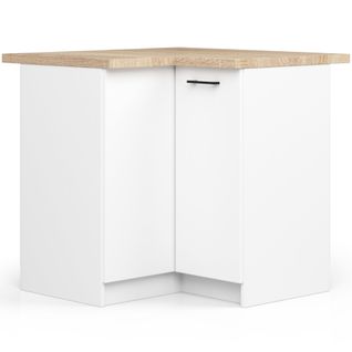 Meuble De Cuisine Bas S90 D'angle Avec Plan De Travail Oliwia Blanc 90 Cm 2 Portes Façade Blanche