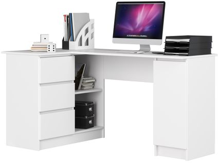 Akord Bureau D'angle Gauche 3 Tiroirs 1 Placard Blanc 155x85x77