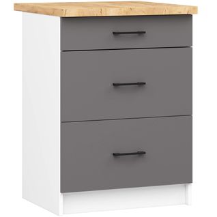 Armoires De Cuisine Basse Akord S60 Oliwia Blanc 60 Cm 3 Tiroirs Façade Gris Graphite 60x46x85 Cm