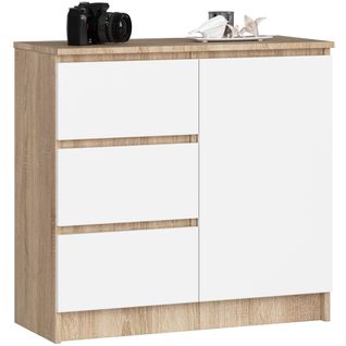 Akord Buffet Jerry 1 Porte 3 Tiroirs Chêne Sonoma/blanc 80x35x77