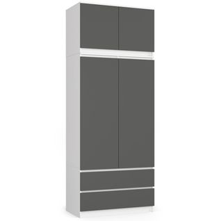 Akord Armoire Surmeuble 2 Portes 2 Tiroirs Blanc Et Graphite 90x51x234
