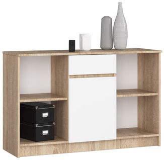 Akord Dressoir 1 Tiroir 1 Porte Chêne Sonoma Et Blanc 120x40x77