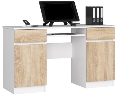 Akord Bureau 2 Portes 2 Tiroirs Blanc/chêne Sonoma 135x50x77