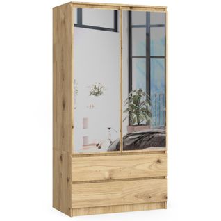 Akord Armoire 2 Portes 2 Tiroirs 2 Miroirs Chêne Artisan 90x51x180