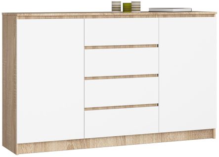 Akord Buffet 2 Portes 4 Tiroirs Chêne Sonoma/blanc 160x40x99