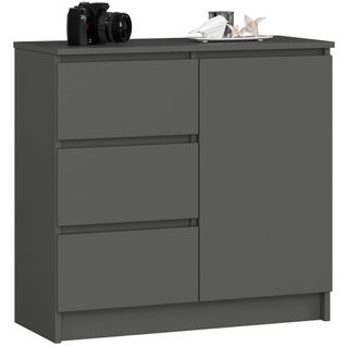 Akord Buffet Jerry 1 Porte 3 Tiroirs Graphite Brillant 80x35x77