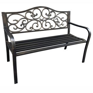 Banc De Jardin En Brun Irga Avec Pieds En Acier Et Dossier En Fonte