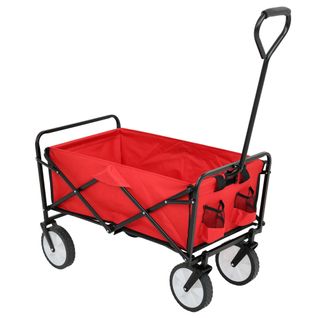 Chariot Pliable De Plage Avec Roues En Plastique Et Charge Maximale De 120 Kg En Rouge
