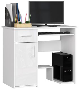 Bureau D'ordinateur Jay Blanc 90 Cm 1 Porte 1 Tiroir Façade Blanche Brillante 3 Étagères