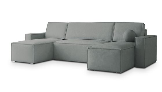 Canapé D'angle Pesano Gris En Velours Avec Fonction De Couchage