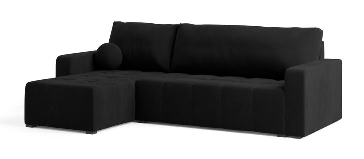 Canapé D'angle Volira Noir En Peluche Avec Fonction De Couchage