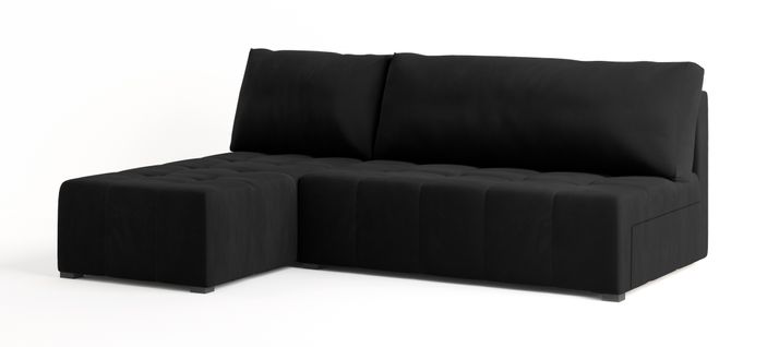 Canapé D'angle Domira Noir En Peluche Avec Fonction De Couchage