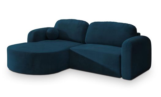 Canapé D'angle Amilia Bleu En Velours Avec Fonction De Couchage