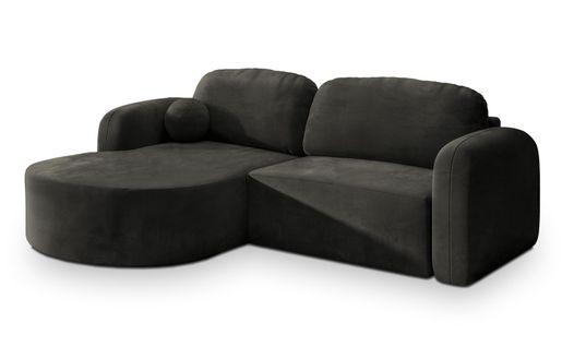 Canapé D'angle Amilia Noir En Velours Avec Fonction De Couchage