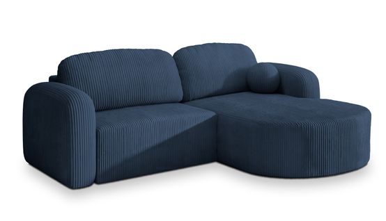 Canapé D'angle Amilia Bleu En Velours Côtelé Avec Fonction De Couchage