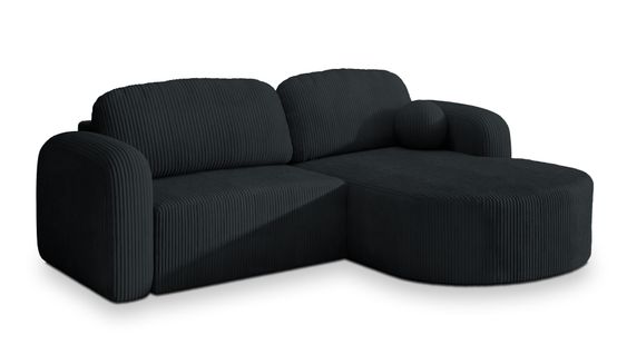 Canapé D'angle Amilia Noir En Velours Côtelé Avec Fonction De Couchage