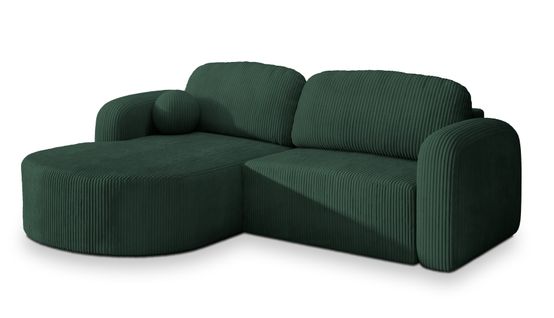 Canapé D'angle Amilia Vert En Velours Côtelé Avec Fonction De Couchage