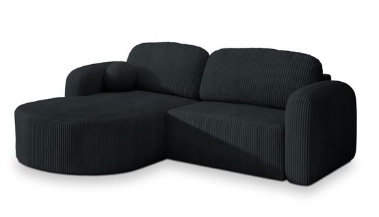 Canapé D'angle Amilia Noir En Velours Côtelé Avec Fonction De Couchage