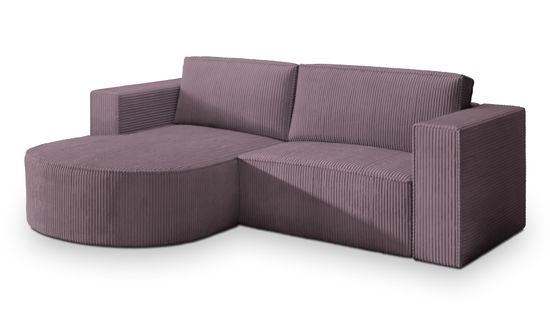 Canapé D'angle Sorela Violet En Velours Côtelé Avec Fonction De Couchage