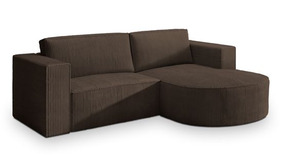 Canapé D'angle Sorela Marron En Velours Côtelé Avec Fonction De Couchage