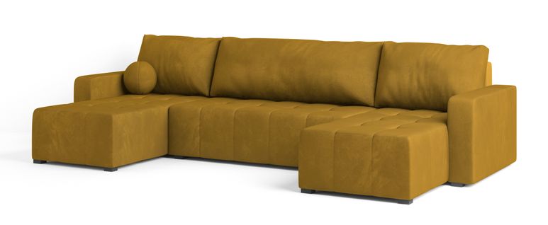 Canapé D'angle Tolari Jaune En Peluche Avec Fonction De Couchage