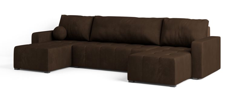 Canapé D'angle Tolari Marron En Peluche Avec Fonction De Couchage