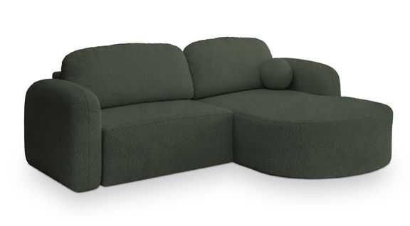 Canapé D'angle Amilia Vert En Bouclé Avec Fonction De Couchage
