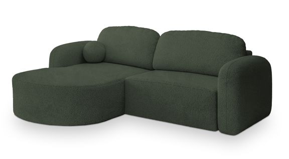 Canapé D'angle Amilia Vert En Bouclé Avec Fonction De Couchage