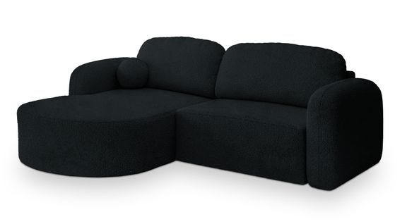 Canapé D'angle Amilia Noir En Bouclé Avec Fonction De Couchage