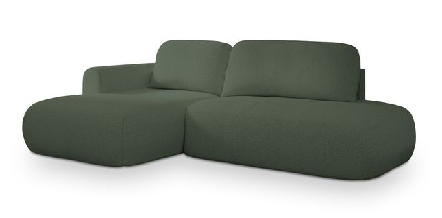 Canapé D'angle Nuvira Vert En Bouclé Avec Fonction De Couchage