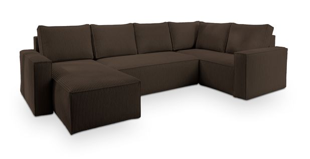 Canapé D'angle Norena Marron En Velours Côtelé Avec Fonction De Couchage