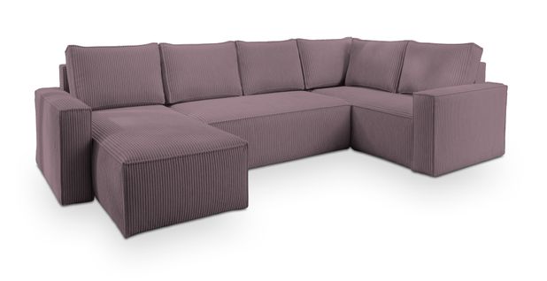 Canapé D'angle Norena Violet En Velours Côtelé Avec Fonction De Couchage