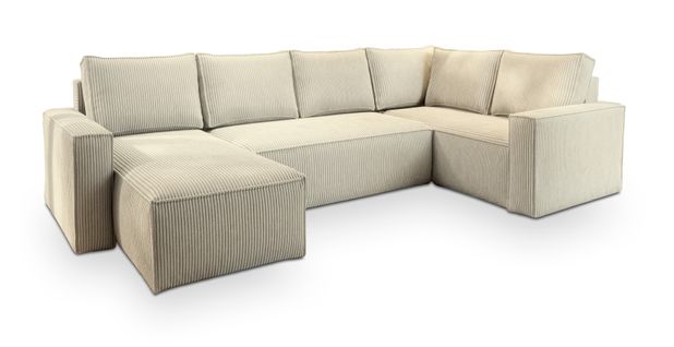 Canapé D'angle Norena Crème En Velours Côtelé Avec Fonction De Couchage